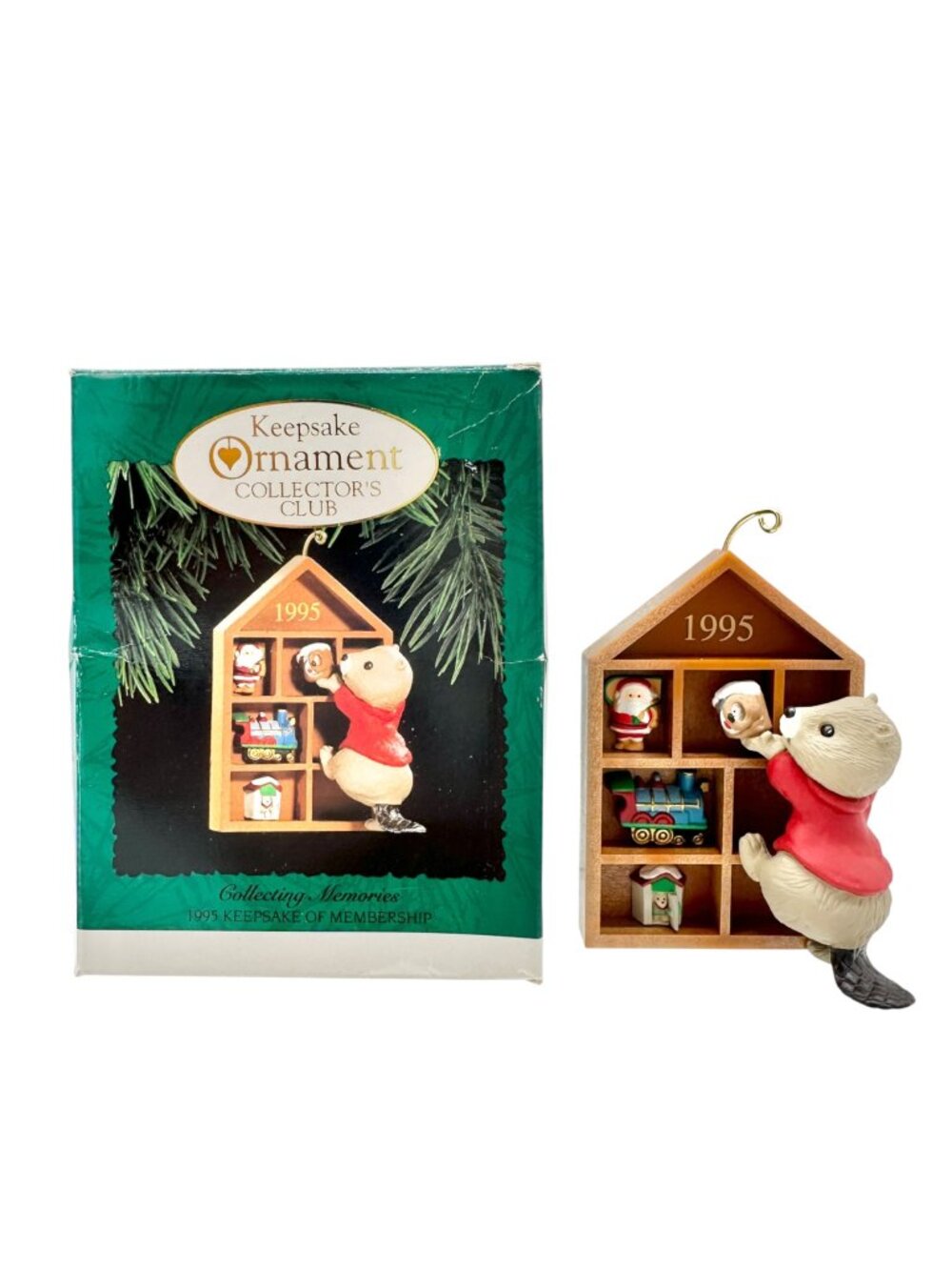 Keepsake Ornament Collectors Club 1995 Beaver Figurine With Display Shelf 4.5"H